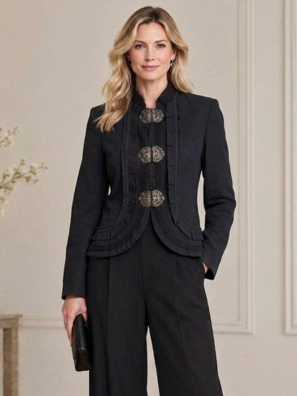 Cynthia Steffe Vintage Black Victorian Military Ruffle Jacket Whimsigoth Size 6